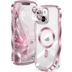 【新品】 【米軍進化耐久・CDリング・キュートなウェーブエッジ】iPhone 13/14 ケース 【カメラ全面保護】【MagSafe対応】カメラフィルム 強力マグネット 衝撃吸収 TPU+PC メッキ加工 ソフト 黄ばみ防止 クリアケース iPhone 1 0