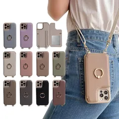 【新品】 スマホケース for iphone 14との互換性があり ショルダー ケース カード 収納 手帳型 肩掛け 斜めかけ リング付き ストラップ 携帯ケース 14 カバー カード収納 背面ポケット 財布付き マグネットなし 背面手帳型 レザー ショルダー