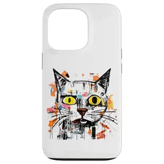 【新品】 iPhone 13 Pro 黄色い目を持つ鮮やかな猫の顔 スマホケース 0