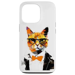 【新品】 iPhone 13 Pro メガネとスーツを着た上品な猫 スマホケース 0
