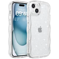 【新品】 ZTOFERA for iPhone 13/iPhone 14 ケース,女性女の子男性用クリアグリッターカーリーウェーブフレーム,iPhone 13/iPhone 14用かわいいスマホケース,透明 0