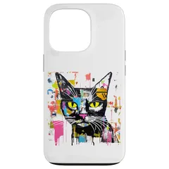 【新品】 iPhone 13 Pro 黄色い瞳のカラフルな猫のアート。 スマホケース 0
