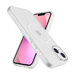 【新品】 PinLiSheng iPhone 13 mini MagSafe対応 ケース マット 半透明 金属ボタン 耐衝撃 肌に優しい触感 指紋防止 米軍MIL規格 黄変防止 ストラップホール付き スマホケース iPhone 13mini,ホワイト-A 1