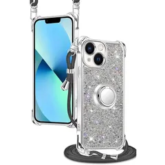 【新品】 tuulaasii For iPhone 13 用 ケース キラキラ 輝きピカピカ リング付き ショルダー 調節可能 肩がけ 首掛け 紐付き 斜めがけ スマホケース いphone 13 アイフォン 13 ケース シリコン TPU ストラップホール 0