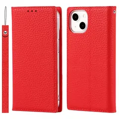 【新品】 Elick iPhone 13 適用 ケース 手帳型 高級牛革 アイフォン 13 ケース 手帳型 本革 マグネット式 スタンド機能 カード収納 ストラップ付き iPhone 13 手帳型 ケース カバー レッド 0