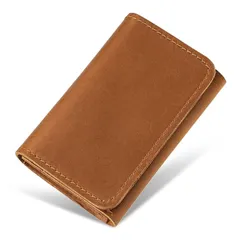 名刺入れ 大容量 50枚収納可 レザー 本革 牛革 ヌバック 起毛革 カードケース カード入れ ミニ財布 コンパクト 二つ折り スナップボタン シンプル ビジネス メンズ レディース (キャメル)