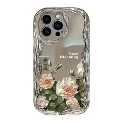【新品】 iphone13 用 ケース 花柄 韓国 可愛い 鏡 ウェーブ レーザー電着 黄ばみに 薄くて軽い 耐衝撃 女の子 女性人気 おしゃれ シンプル ミラー付き 携帯保護カバー 携帯電話ケース スマホケース アイフォン13ケース 1