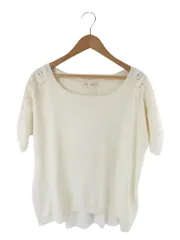 プルオーバー シャツ ブラウス 半袖 フレアスリーブ レイヤード風 レース 刺繡 無地 ベージュ サイズ38 QQQ