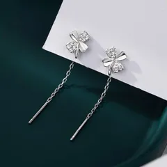 新品 チェーンピアス アメリカンピアス 四つ葉 花 シルバー クローバー 幸運