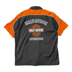USA 古着 HARLEY-DAVIDSON ハーレーダビッドソン 開襟 半袖シャツ 刺繍 ロゴ メンズXL ブラック BF4363