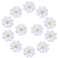 WATASHINO ワッペン アイロン アップリケ 花 2cm 12枚セット 女の子 子供 ミニ 刺繍 (白) [白]