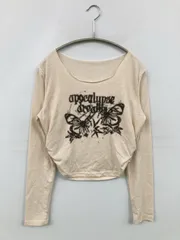 Tシャツ/カットソー M ベージュ 前面プリント ショート丈 長袖 Uネック