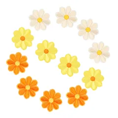 WATASHINO アイロンワッペン 花 4cm 12枚セット アップリケ 刺繍 かわいい 女の子 子供 MIX② 黄色系 [MIX② 黄色系]