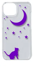 【新品未使用】iPhone14 アイフォン14 クリア ハードケース 猫 ネコ 月 星 夜空 （パープル） スマホケース スマホ 携帯ケース クリアケース
