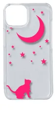 【新品未使用】iPhone14 アイフォン14 クリア ハードケース 猫 ネコ 月 星 夜空 （ピンク） スマホケース スマホ 携帯ケース クリアケース