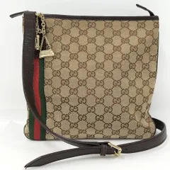 GUCCI ショルダーバッグ GGキャンバス シェリーライン チャーム付き キャンバス ブラウン系