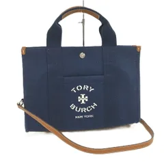 Tory Burch 2WAYトートバッグ ショルダーバッグ キャンバス ネイビー