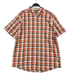 パタゴニア半袖 チェックシャツ L 2013年製 オーガニックコットン混 53962SP13 レッド系 橙色 格子柄 patagonia 希少サイズ アウトドア キャンプ 登山 古着 夏物 メンズ ゆるだぼ ビッグシルエット / IA552