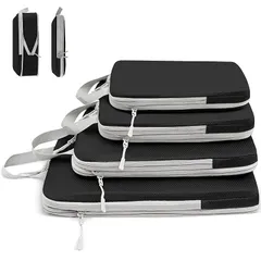 【新品】 【2026年最新】旅行用圧縮袋 トラベルポーチ 便利旅行圧縮バッグ 4点セット 可変スペース 衣類仕分け 圧縮袋 旅行 出張 衣類 整理便利グッズ トラベル パッキングポーチ スペース節約 (ブラック) 0