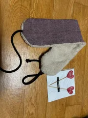 ハンドメイド イヤマフ PURPLE パープル ヘリンボーン ファー 裏地