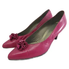 イヴサンローラン YVES SAINT LAURENT パンプス ポインテッドトゥ ローヒール フラワーモチーフ 花 ビジュー 37.5 24.5cm 紫 パープル ■IBO91