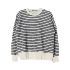 ザラ (WOMEN - S) ポリ コットン ストライプ クロップド ニット トップス