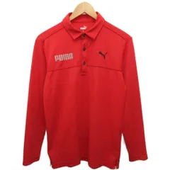 プーマ PUMA スポーツウェア ポロシャツ 長袖 ロゴ刺繍 ロゴプリント M 赤 レッド 923973 ■IBO91