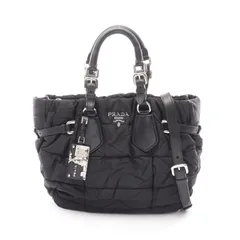 プラダ PRADA ハンドバッグ CRISPY NYLON + CA 2WAY ブラック ナイロン レザー 2wayトートバッグ レディース Used A