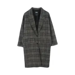 ZARA（WOMEN - XS）ウールブレンドチェックパータンロングコート
