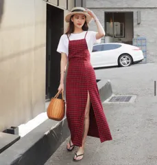 NUKE ニューク ワンピース レッド チェック柄 袖なし ロング・マキシ丈 フレア