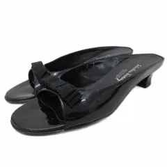 サルヴァトーレフェラガモ Salvatore Ferragamo サンダル ミュール リボンモチーフ ローヒール パテントレザー 8 25cm 黒 ブラック ■IBO91