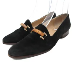グッチ GUCCI バンブー モチーフ スエードローファー スリッポン ポインテッドトゥ 皮革 36.5 23.5cm 黒 ブラック ■IBO93