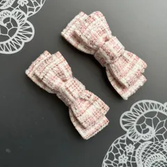 ツイードリボン大きめ　ピンク　ヘアクリップ  量産型　地雷　ゴスロリ　天使界隈　サブカル　コンカフェ