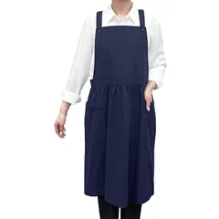 [SINCE1953 TRENDY] エプロン おしゃれ かわいい シワになりにくい お尻が隠れる 軽い 速乾 動きやすい エプロンドレス 人気 大容量ポケット レディース キッチン 料理用 学校行事 95163 (ネイビーブルー) 0