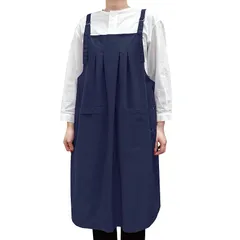 [SINCE1953 TRENDY] エプロン おしゃれ かわいい シワになりにくい お尻が隠れる 軽い 速乾 動きやすい エプロンドレス 人気 大容量ポケット レディース キッチン 料理用 学校行事 吊り紐 95173 (ネイビーブルー) 0