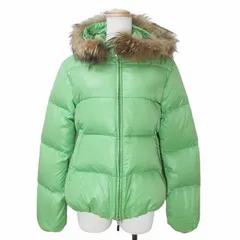 デュベティカ DUVETICA ADHARA ダウンジャケット ジップアップ ファー フーディー ナイロン 黄緑 40 日本サイズM相当 IBO70 X