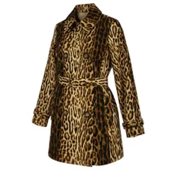 Ed18 CELINE セリーヌ ステンカラーコート ジャケット レオパード ヒョウ柄 ミディアム丈 ベージュ ブラウン レディース 女性用u02tのサムネイル