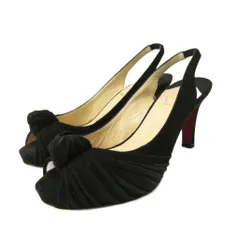 クリスチャンルブタン Christian louboutin パンプス シューズ ハイヒール オープントゥ スエード リボン 36.5 23.5cm 黒 ブラック 0313 IBO92