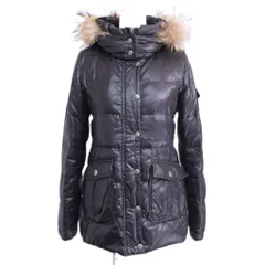 バーバリーブルーレーベル BURBERRY BLUE LABEL ダウンジャケット ダウンコート 裏地 チェック ラクーンファー フード ミドル丈 38 約M 茶 ブラウン 系 ■MNK4 0118