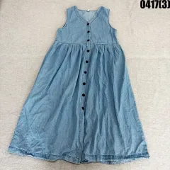 デニム ロング ONE PIECE ノースリーブ ボタン 0417(3)