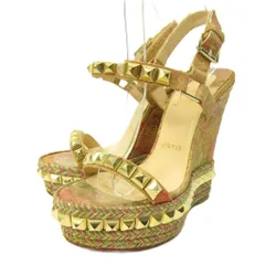 クリスチャンルブタン Christian louboutin カタクロウ サンダル スタッズ オープントゥ ラメ ベージュ 34 約21cm IBO90