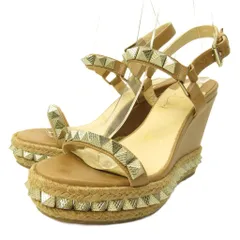 クリスチャンルブタン Christian louboutin カタクロウ サンダル スタッズ ウェッジソール ベージュ 35 約22cm IBO90