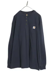 【お得なクーポン配布中!】 US企画 カーハート ヘンリーネック ポケット付き 長袖 Tシャツ メンズ XL ロンT ポケT ワンポイント ヘビーウェイト 大きいサイズ ネイビー