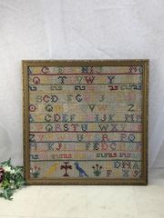 刺繍 フランス アンティーク サンプラー フレーム 1891年 ガラス入り