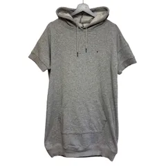  トミーヒルフィガー TOMMY HILFIGER レディース 半袖 スウェットワンピース フード付 チュニック コットン混 M グレー UE-23FL【ZY2】のサムネイル