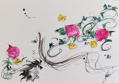 Original artwork #432: Portrait of a woman, roses, flowers, watercolor painting, drawing, interior art, illustration.