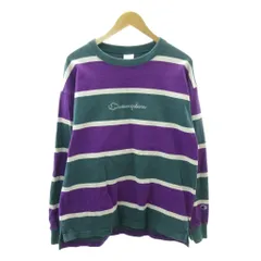 チャンピオン CHAMPION スウェット トレーナー ボーダー ロゴ 刺繍 長袖 L 緑 紫 グリーン パープル 1226 ■YHS13