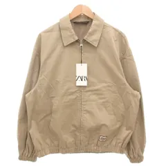 ザラ ZARA タグ付き テクスチャーコットンジャケット ブルゾン S ジップアップ プリント ベージュ 3918/416/712 /GV