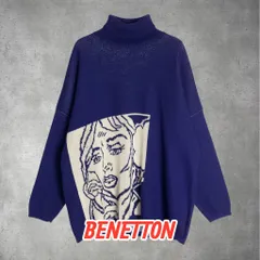 80s BENETTON アートニット タートルネック イタリア製 セーター ヴィンテージ 人気 0-90-1115