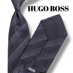 HUGO BOSS ヒューゴボス ネクタイ ストライプ ジャガード シルク100% ブラック系 イタリア製 ビジネス メンズのサムネイル